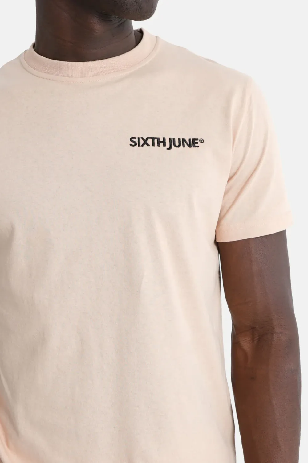 tshirt_soft_logo_brode_beige_2.webp Homme Sixth June Hauts | T-Shirt Soft Logo Brode Beige