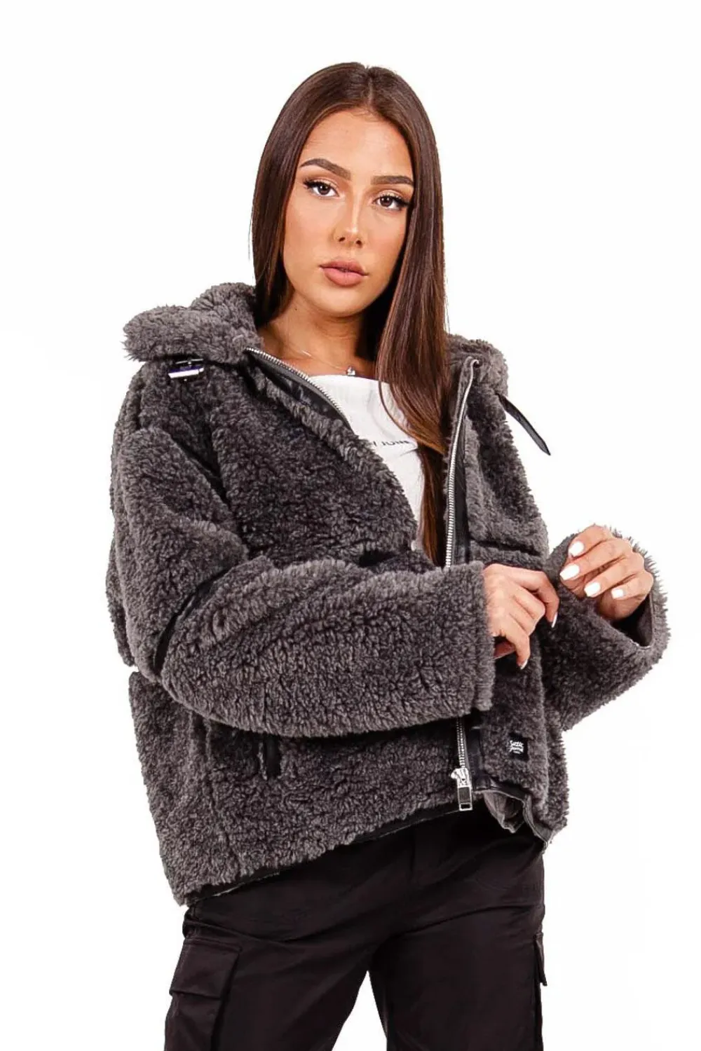 Femme Sixth June Manteaux | Veste Aviateur Sherpa Gris Fonce