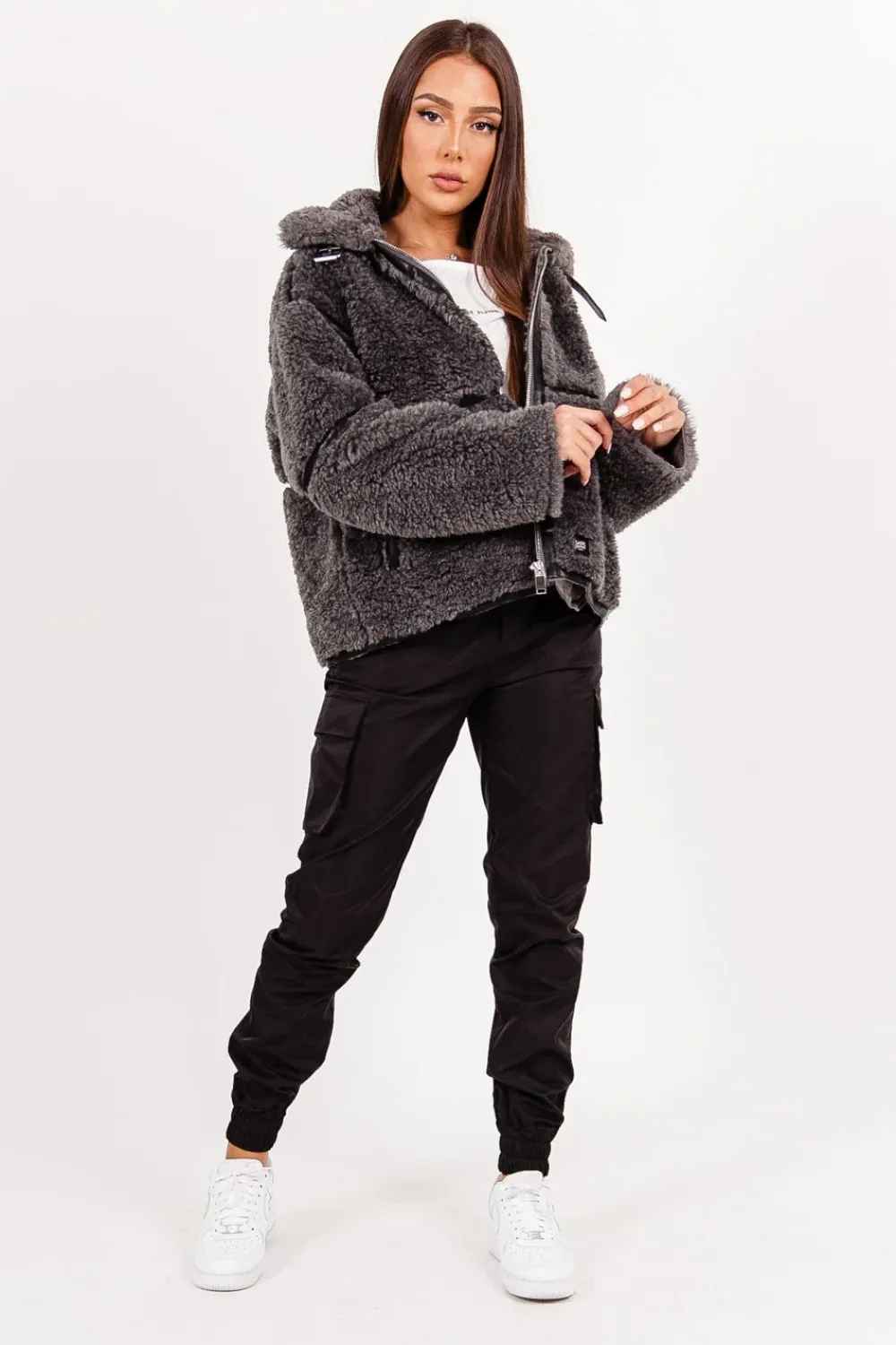 Femme Sixth June Manteaux | Veste Aviateur Sherpa Gris Fonce
