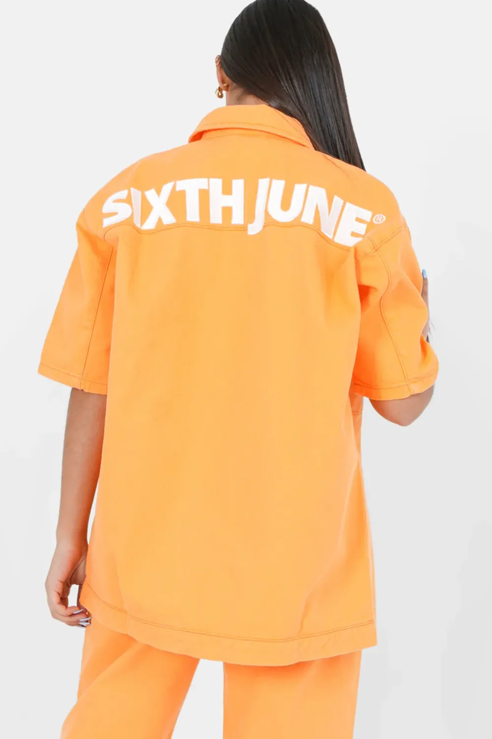 veste_brode_oversize_orange_4.webp Femme Sixth June Manteaux | Veste Brode Oversize Orange