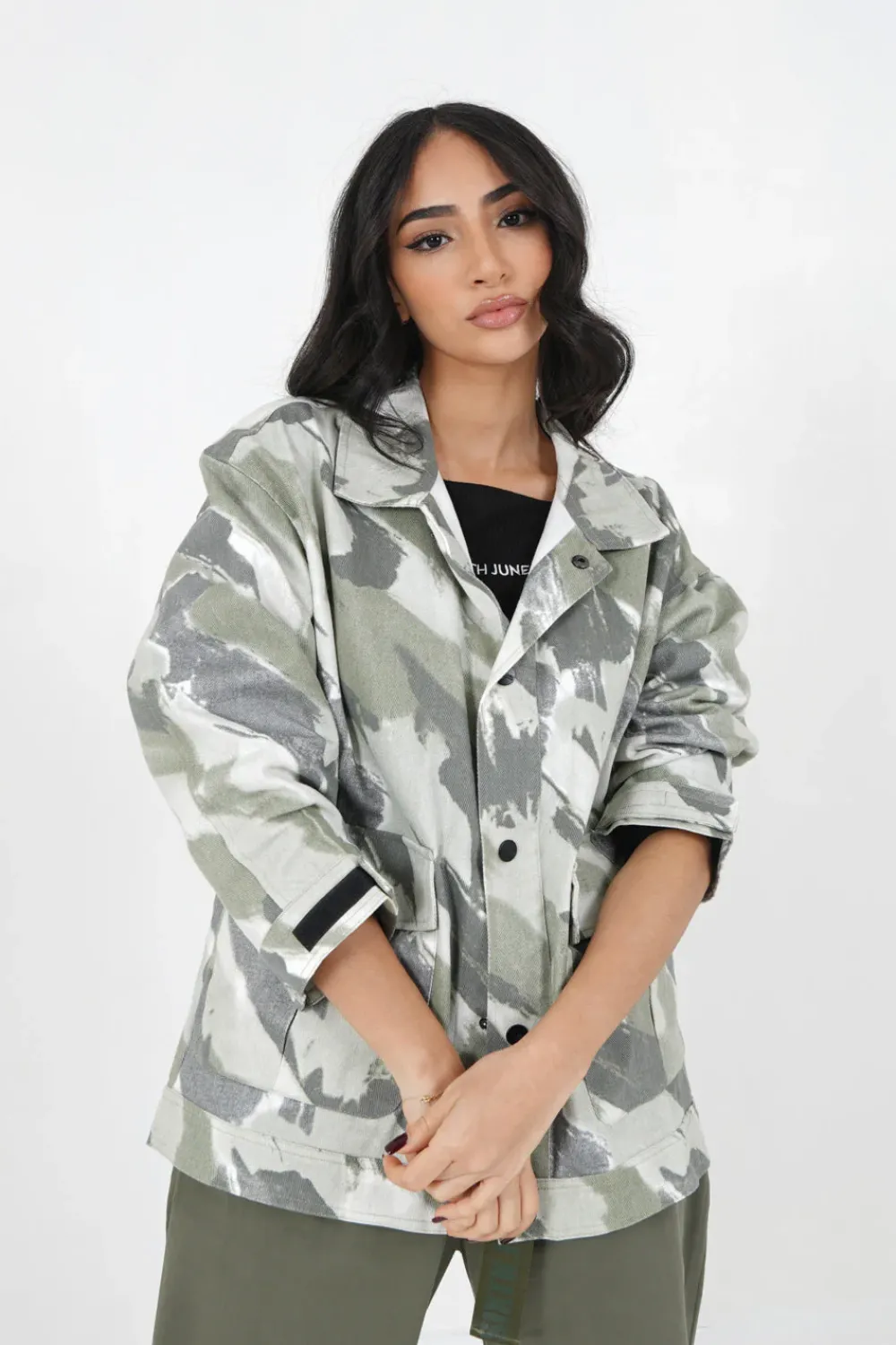 Femme Sixth June Manteaux | Veste Camouflage Oversize Vert Kaki