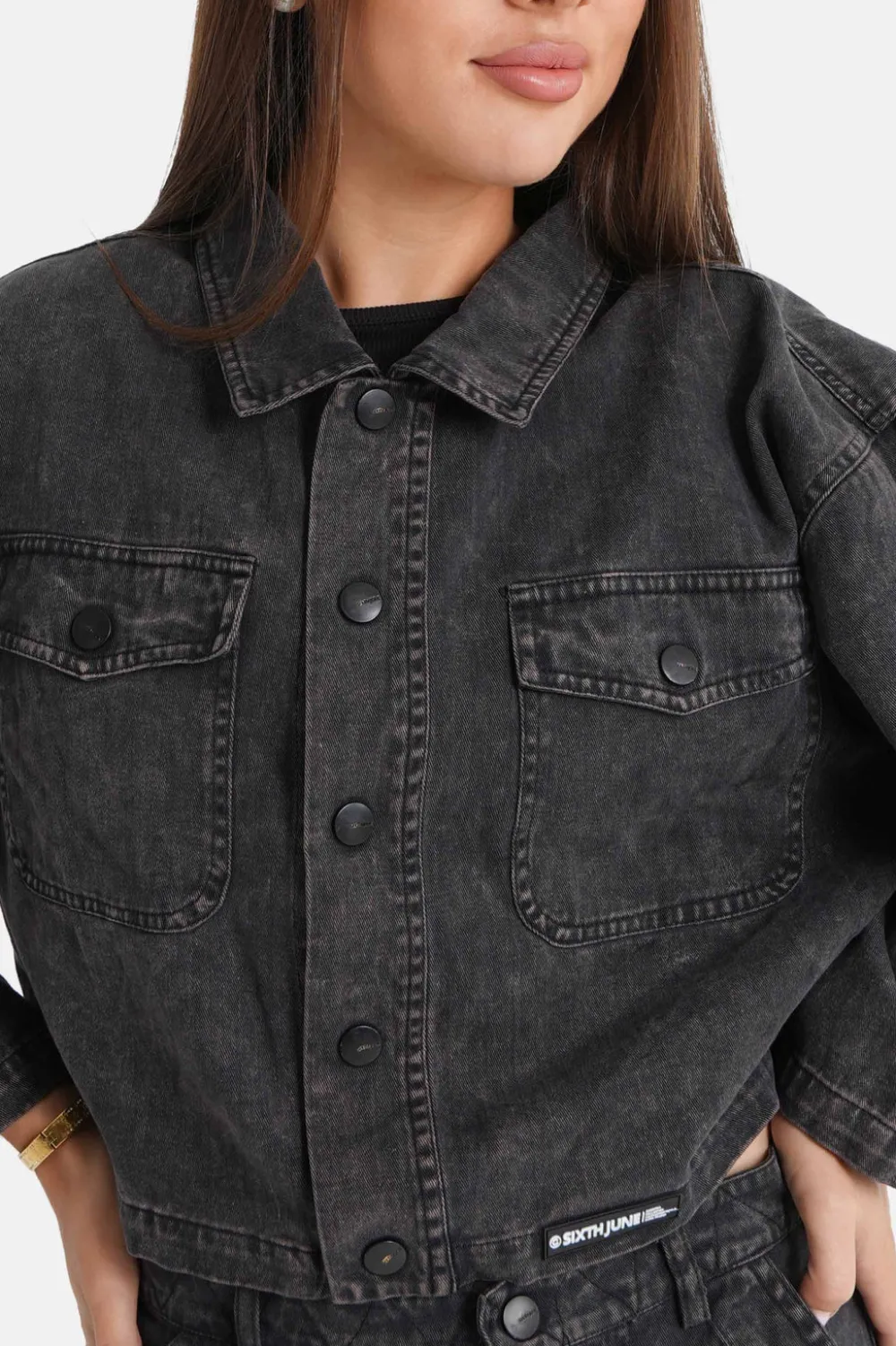 veste_delavee_poches_noir_2.webp Femme Sixth June Manteaux | Veste Delavee Poches Noir