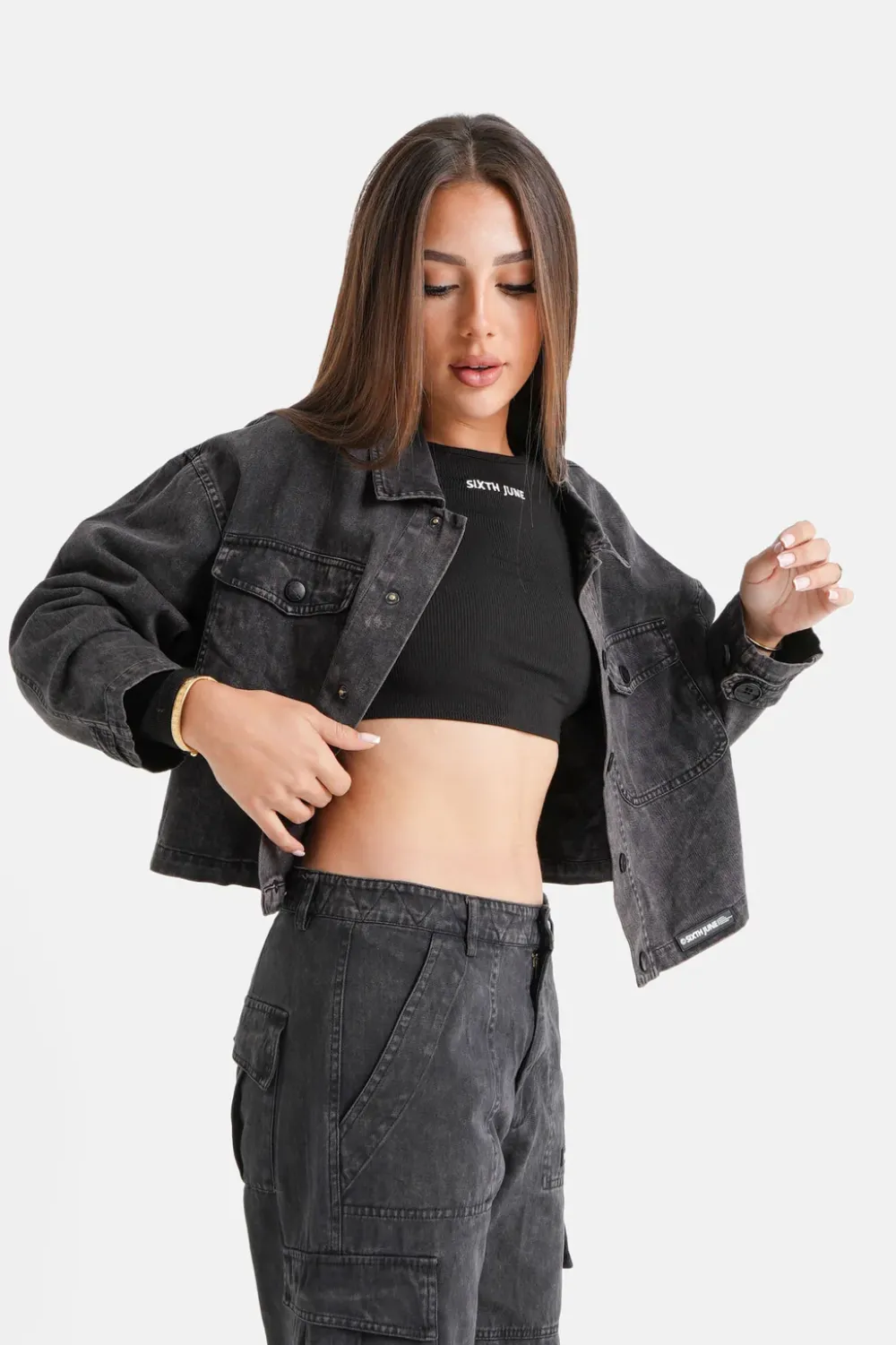 veste_delavee_poches_noir_3.webp Femme Sixth June Manteaux | Veste Delavee Poches Noir