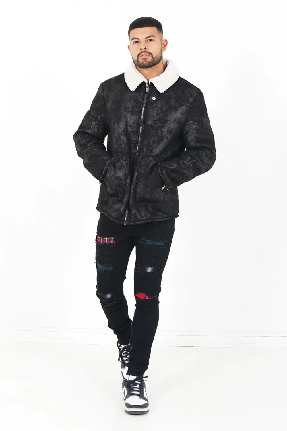 Homme Sixth June Manteaux | Veste Fausse Peau Mouton Noir