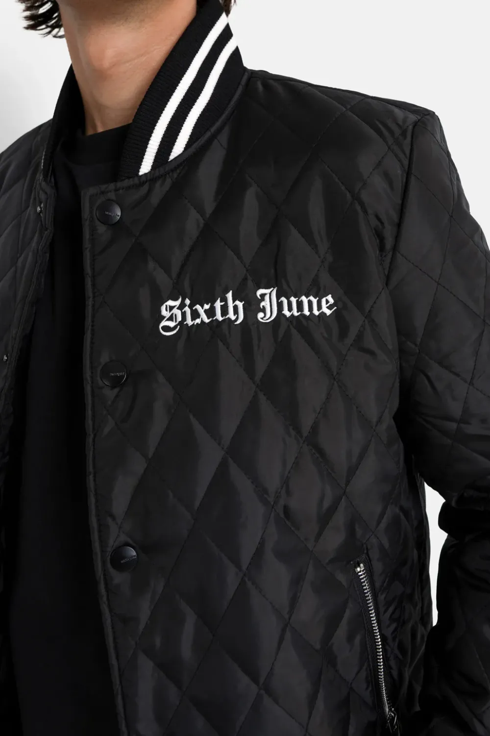 veste_matelassee_broderie_noir_2.webp Homme Sixth June Manteaux | Veste Matelassee Broderie Noir