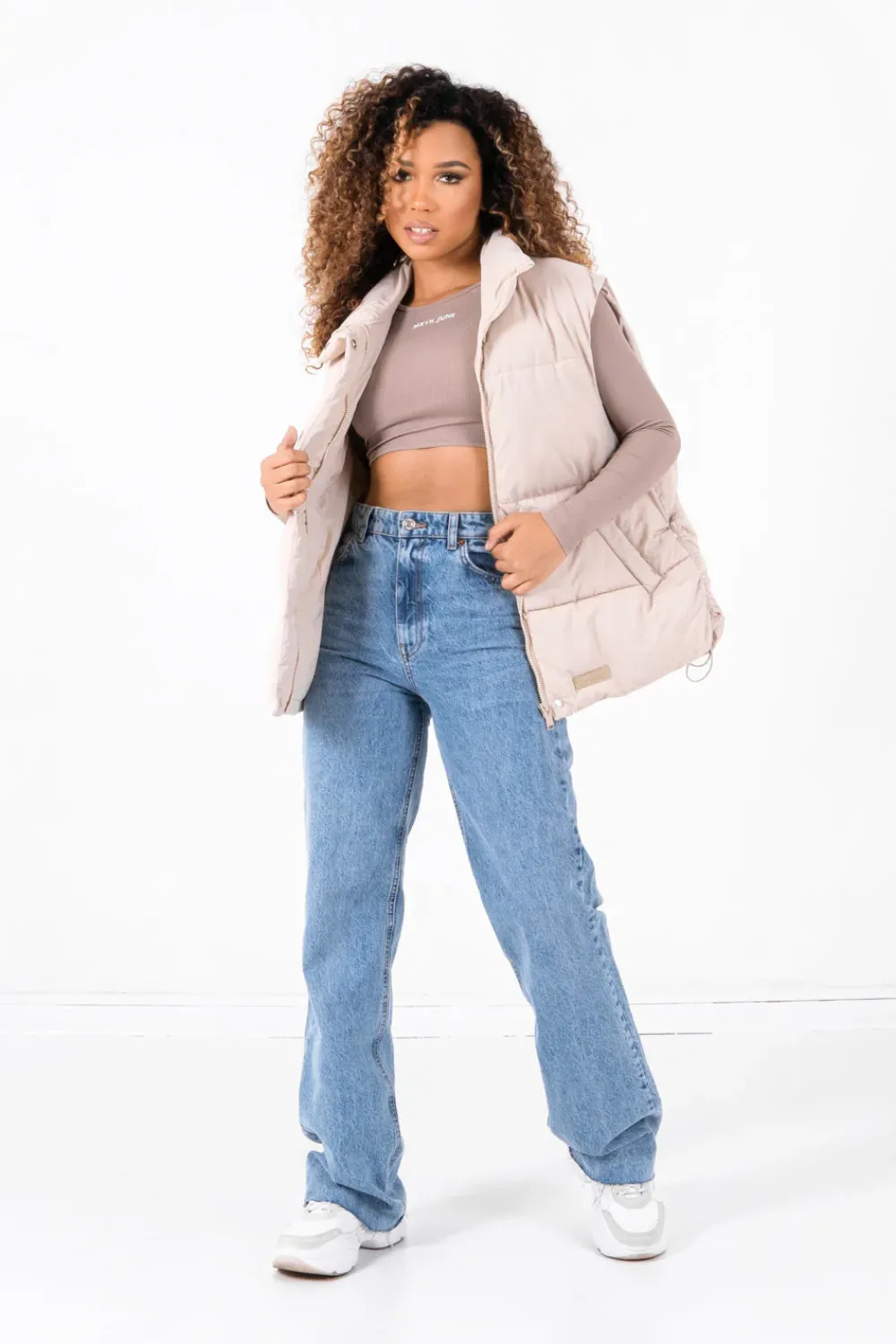 Femme Sixth June Manteaux | Veste Matelassee Sans Manches Beige