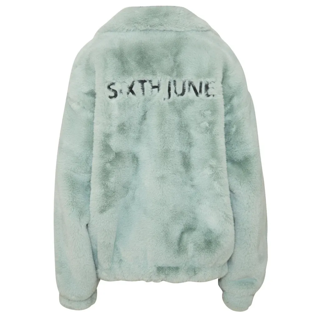Femme Sixth June Manteaux | Veste Oversize Fourrure Vert Pastel