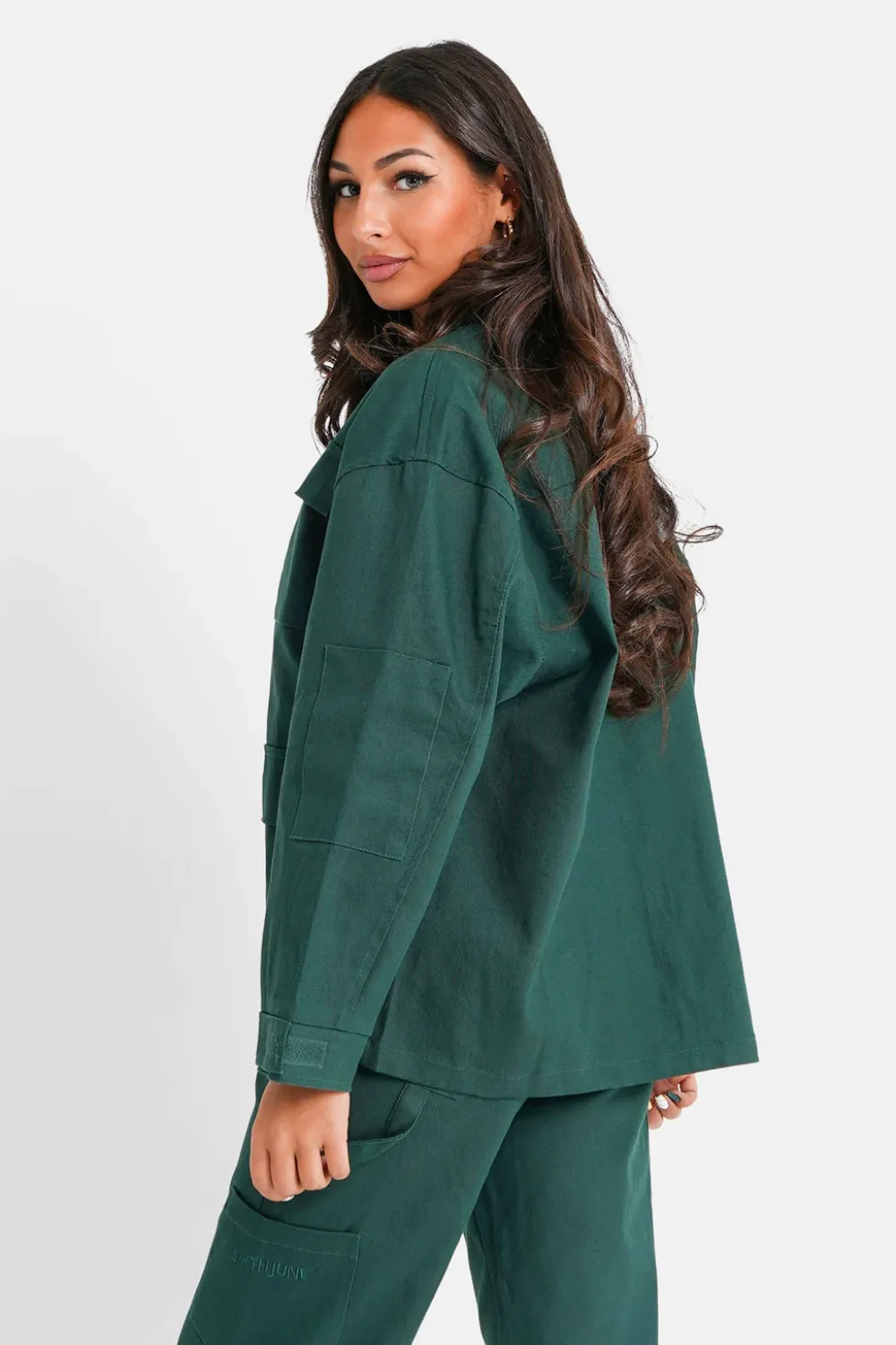 veste_poches_cargo_vert_fonce_3.webp Femme Sixth June Manteaux | Veste Poches Cargo Vert Fonce
