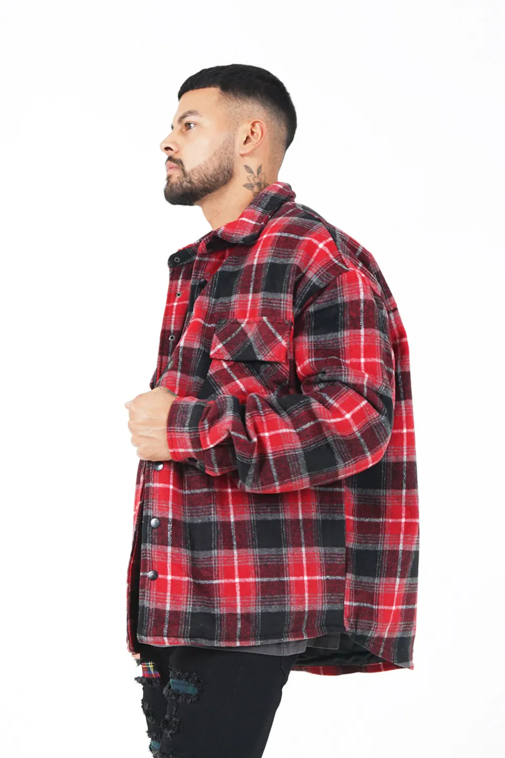 veste_tartan_oversize_rouge_3.webp Homme Sixth June Manteaux | Veste Tartan Oversize Rouge