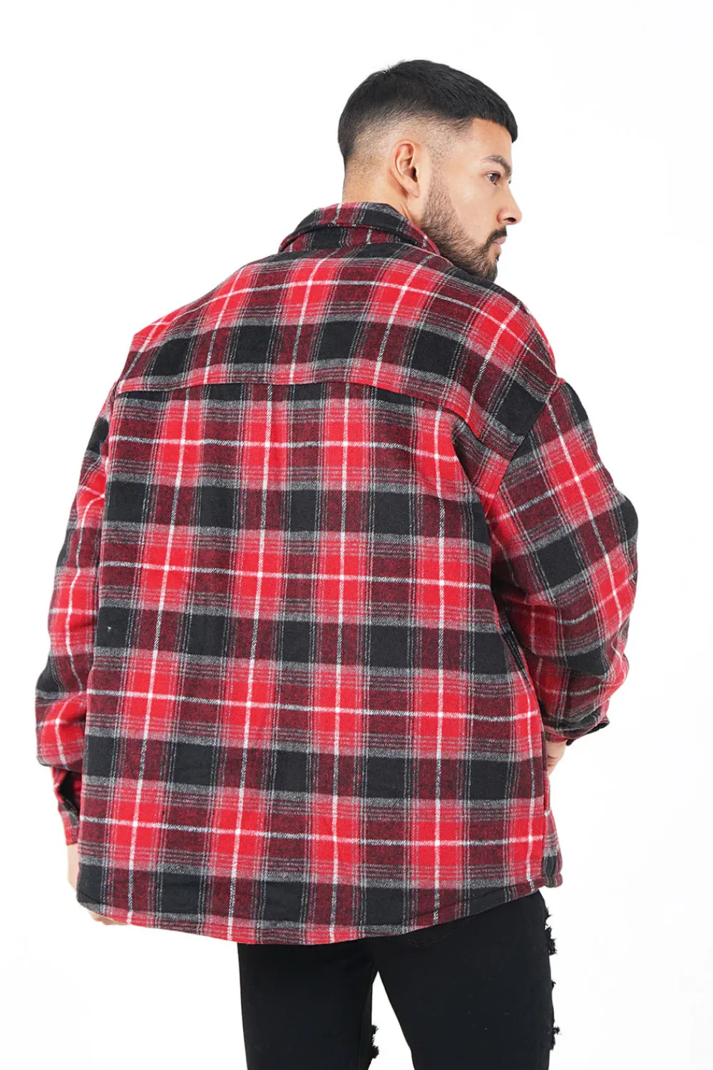 veste_tartan_oversize_rouge_4.webp Homme Sixth June Manteaux | Veste Tartan Oversize Rouge